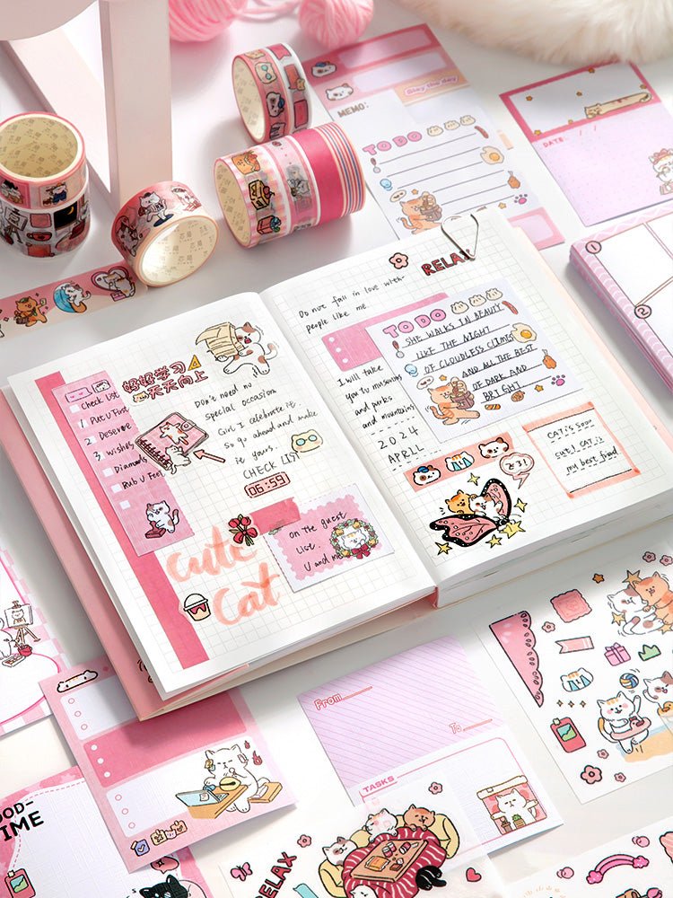 Cute Cat / Puppy Washi Tape & Memo Packs - The Kawaii Neststickers