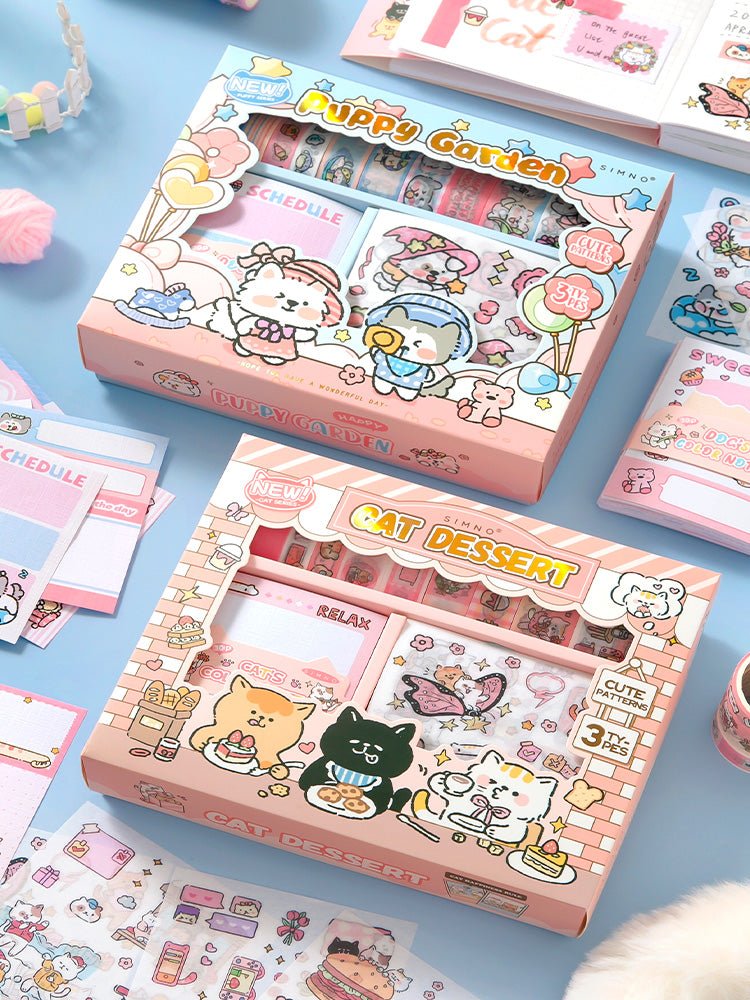 Cute Cat / Puppy Washi Tape & Memo Packs - The Kawaii Neststickers