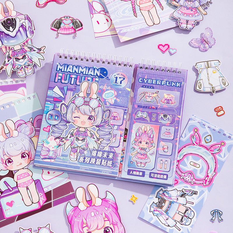 Kawaii Cyberpunk ~ Dress - Up Dolls Flip Books - The Kawaii Neststickers