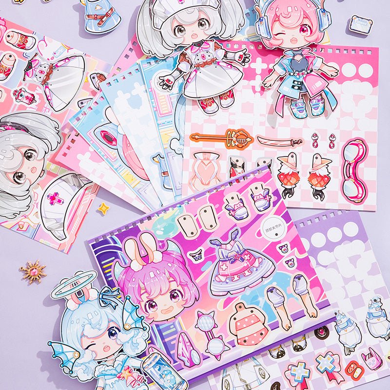 Kawaii Cyberpunk ~ Dress - Up Dolls Flip Books - The Kawaii Neststickers