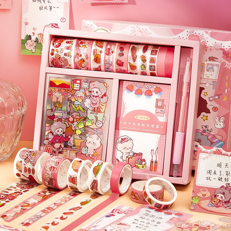 Washi Tape, Notepaper, Sticker & Sticker Cutting Tool Set - The Kawaii Nest